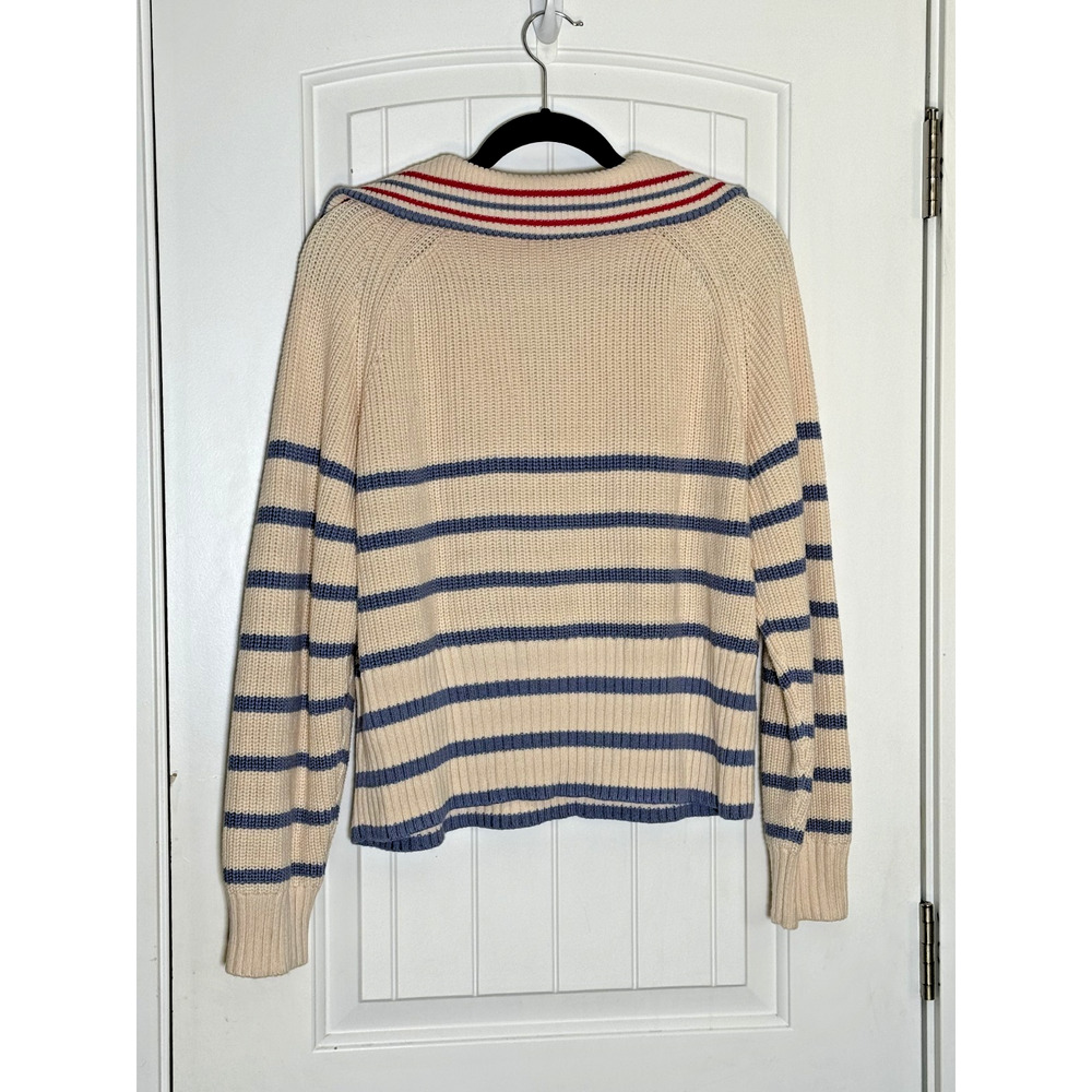 J. Crew Ivory Cotton Cashmere Blend Women's XXL Half-Zip Pullover Sailor Collar - Picture 4 of 5